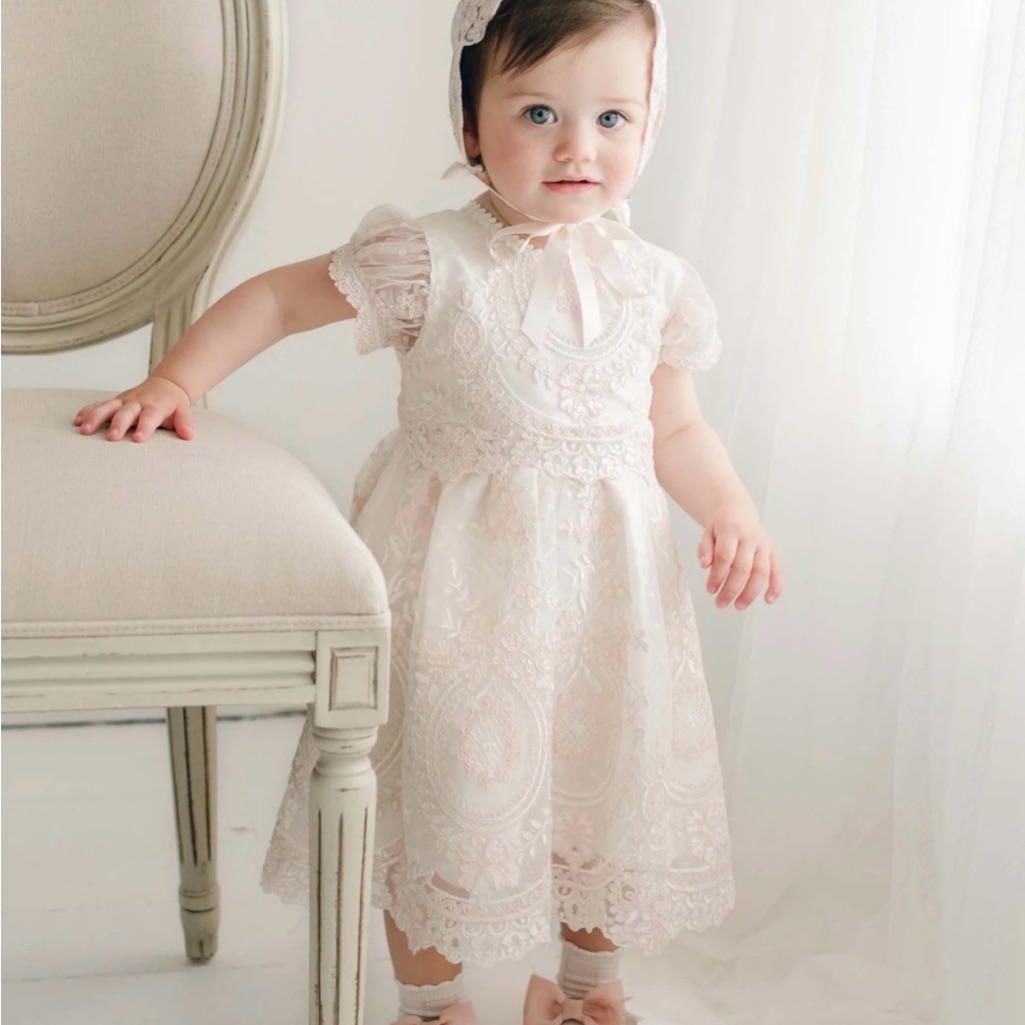 Classic Lace Toddler Dress In Soft Pink